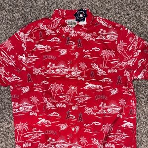 Anaheim Angels Red and White Casual Button Down Shirt